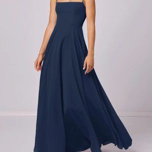 A-Line Chiffon Floor-Length Bridesmaids Formal Prom Dress Navy